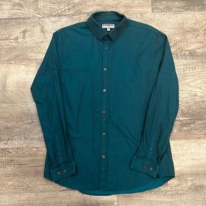Express Mens Teal Button Down Dress Shirt -Size Large Fitted
